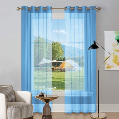 LIUNADM Verdunkelungsvorhang 50 x 70 cm Polyester, mit Ösen Transparent Küchengardinen Fenster Kurzgardinen für Küche Büros Wohnzimmer Schlafzimmer, Himmelblau von LIUNADM