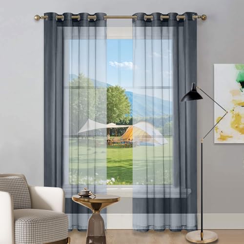 LIUNADM Verdunkelungsvorhang 75 x 195 cm Größe Und Farbe Wählbar Scheibengardine Voile, Küche Kurzgardine für Wohnzimmer Landhaus Kleine Fenster, Grau von LIUNADM