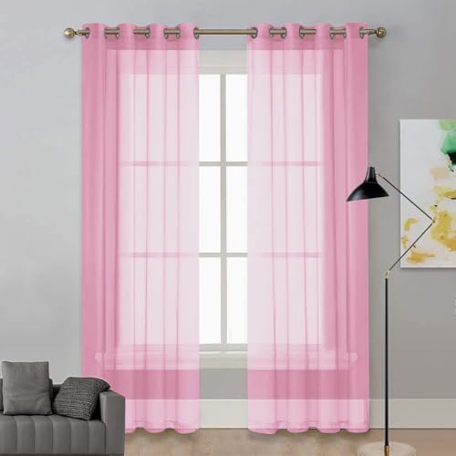 LIUNADM Verdunklungsvorhänge 50 x 265 cm Polyester, mit Ösen Transparent Thermofenstervorhänge, Kurzgardine Voile für Küche Wohnzimmer Landhaus, Rosa von LIUNADM