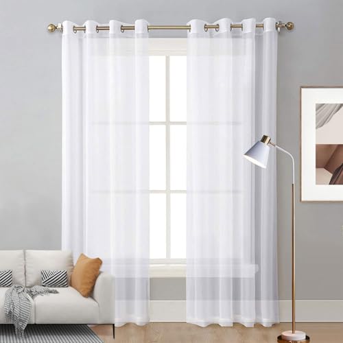 LIUNADM Voile Scheibengardine 100 x 110 cm Polyester, mit Ösen Transparent Scheibengardine Voile, Küche Kurzgardine für Wohnzimmer Landhaus Kleine Fenster, Weiß von LIUNADM