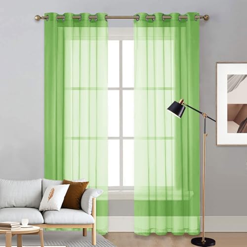 LIUNADM Voile Scheibengardine 200 x 155 cm Größe Und Farbe Wählbar Scheibengardinen Kurzgardinen Bistrogardine für Wohnzimmer Landhaus Kleine Fenster, Grün von LIUNADM