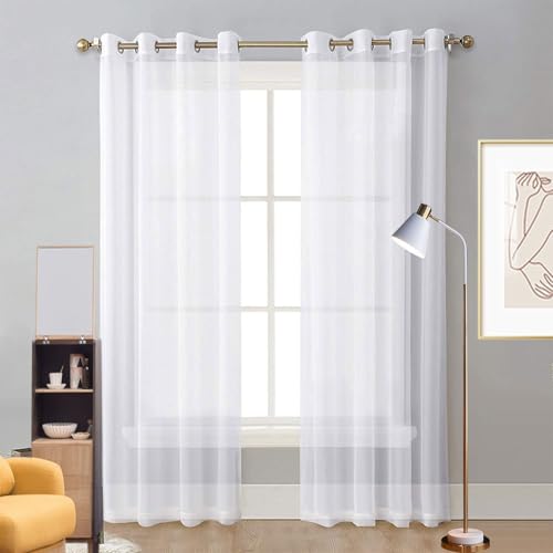 LIUNADM Voile Scheibengardine 270 x 165 cm Polyester, mit Ösen Transparent Küchengardinen Fenster Kurzgardinen für Wohnzimmer Landhaus Kleine Fenster, Weiß von LIUNADM