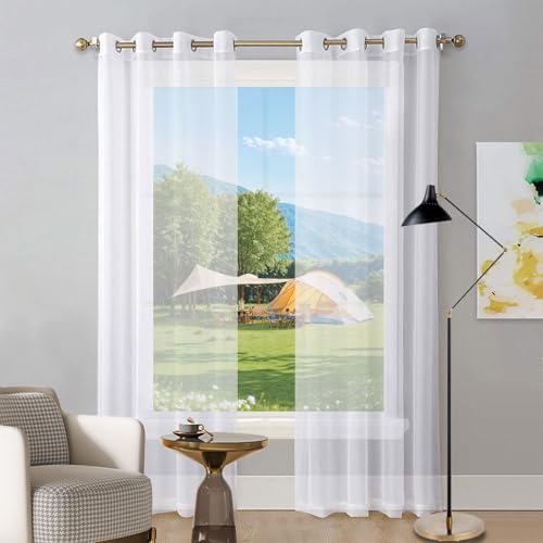 LIUNADM Voile Scheibengardine 75 x 130 cm Polyester, mit Ösen Transparent Küchengardinen Fenster Kurzgardinen für Küche Wohnzimmer Landhaus, Weiß von LIUNADM