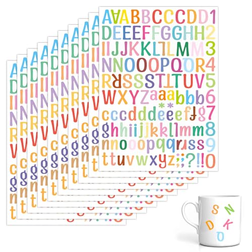 10 Blätter Buchstaben Aufkleber, Selbstklebendes Bunte Klebebuchstaben, Wasserfest Zahlen Buchstaben Sticker, Sticker Buchstaben für Scrapbooking DIY-Grußkarten Dekoration Postfach von LIURFLNC