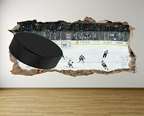 EISHOCKEY PUCK 3D LOCH IN DER WAND SMASH WALL ART DECAL Sticker MURAL team von LIUWW