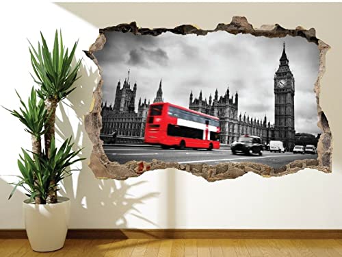 Schwarz-weißes London mit rotem Bus Wandtattoo Wandbild London von LIUWW