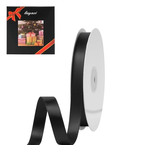 LIUYAXI Schwarzes doppelseitiges Satinband Schleifenband Geschenkband, 1,27 cm x 45 m, Bänder perfekt für Handwerk, Geschenkverpackung und mehr von LIUYAXI