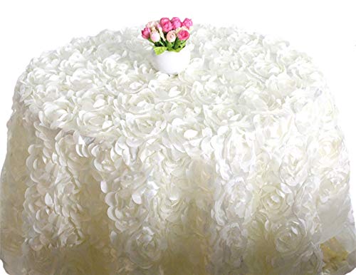 LIVEINU 3D Blumen Rosette Tischdecke Runde Romantische Tischdeko Tischläufer Tischdekoration Tischwäsche für Baby-Dusche,Hochzeit,Geburtstag,Party,Prom Round 240cm Beige von LIVEINU