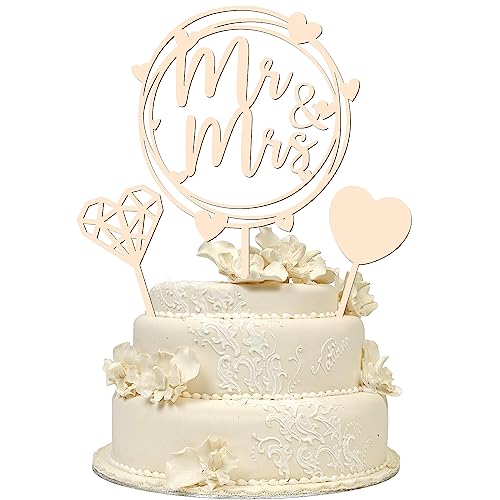 3 Stück Holz Tortendeko Cake Topper Hochzeit Mr & Mrs Deko Hochzeit Torte Holz Herz Kuchen Topper, Hochzeitstorte Topper Tortendeko Hochzeit für Hochzeit Jubiläum Verlobung von LIVESTN