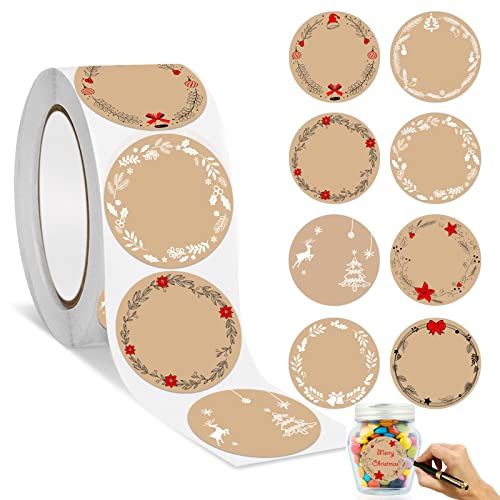 Kraftpapier Aufkleber, 500 Stk 4cm Aufkleber Weihnachten Kraft Etiketten Aufkleber Selbstklebend Geschenksticker Weihnachtsaufkleber zum Beschriften für Geschenke,Marmeladen,Verpackung (A) von LIVESTN