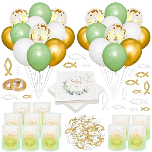 LIVESTN Taufe Deko Set, Junge Mädchen Deko Taufe, Taufe Dekoration, Kommunion Deko, Taufe Luftballons Servietten Windlicht Tischdeko Taufdeko und mehr, Für Taufe Kommunion Konfirmation Babyshower von LIVESTN