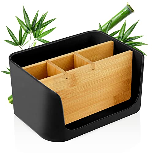 LIVONDO ECO Schreibtisch Organizer | Tisch- Büro- Kosmetik- Organizer | Handy & Tablet Halterung | Stiftehalter Schreibtisch | Briefablage | Serviettenhalter (schwarz, klein) von LIVONDO