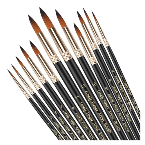 LIYIANWAN tianwandong 12-teiliges Pinselset, professioneller Pinsel, runde, spitze Spitze, Nylonhaar, Acrylpinsel for Acryl, Aquarell, Ölgemälde(12pcs Black) von LIYIANWAN