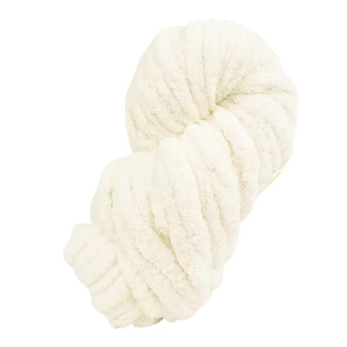 LIYIANWAN tianwandong 250 g Dickes Eisstreifen-Garn for Decke, handgewebt, große Dicke, Chenille, Sitzkissen, Nest, Schal, Mütze, Garnknäuel(01 Milk White) von LIYIANWAN