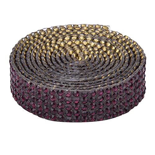 5 Reihen 1 m Strassbesatzband Hot Fix Kristallkette Bekleidungszubehör Dekoration Aufkleber Strasssteine ​​Gürtel DIY Mesh Barcode Lang Home Blau zum Nähen Handwerk (Purple 5 rows) von LIYJTK