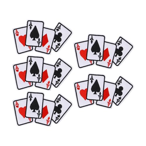 5 Stück Poker Ace Kleidungsaufnäher zum Aufbügeln, Spielkarten-Applikation, DIY T-Shirt, Stoffaufkleber, Karten, Gaming, gestickte Applikationen, zum Aufnähen, dekorative Aufnäher von LIYJTK