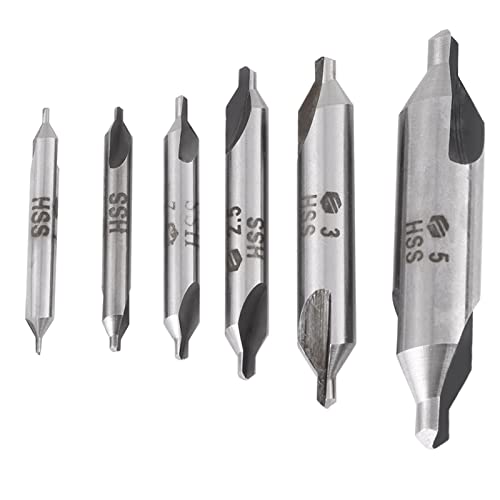 6-teiliges Zentrierbohrer-Set, 1/1,5/2/2,5/3/5 Mm 60 Grad HSS-Zentrierbohrer-Set, Zentrierbohrer-Set Für Drehmaschinen-Metallbearbeitung von LIYJTK