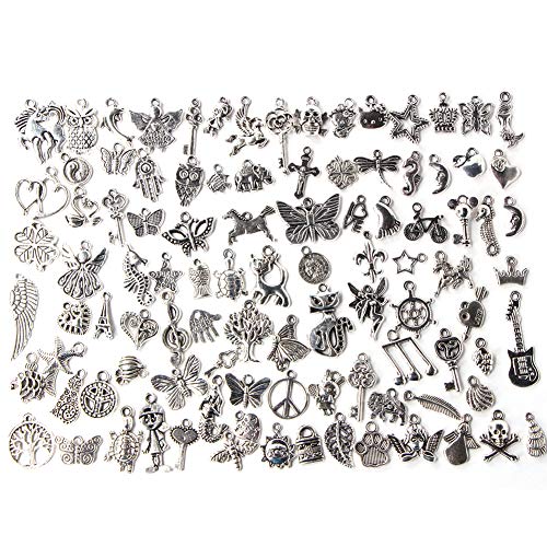 100 Stück tibetische Silber-Charms mit Anhänger, DIY-Zubehör, handgefertigte Materialien, Legierungshandwerk für Halskette, Armband, Ohrringe, Schmuckherstellung von LIZEALUCKY