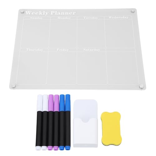 Klarer, trocken abwischbarer Wochenkalender, Kühlschrank, wiederverwendbar, leer, transparent, Planer, Essensplanungstafel, Notizen, Liste, Stifte, Acryl mit Markern, Radiergummi, (Weekly Schedule) von LIZEALUCKY