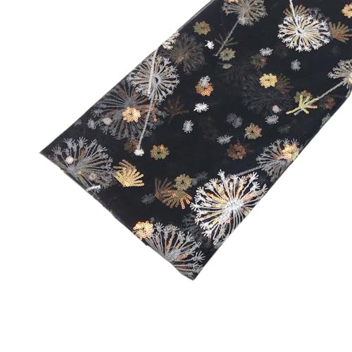 Braut Spitze Stoffe Traumhafter Pusteblumen-Pailletten-bestickter Gaze-Gaze-Hochzeitskleid-Stoff for Nähen for Damen-Gaze-Rock, Schleier, Hintergrunddekoration Spitzenstoff Zierspitze(Black,50X150cm) von LIZHAYG