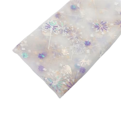 Braut Spitze Stoffe Traumhafter Pusteblumen-Pailletten-bestickter Gaze-Gaze-Hochzeitskleid-Stoff for Nähen for Damen-Gaze-Rock, Schleier, Hintergrunddekoration Spitzenstoff Zierspitze(WHITE,50X150cm) von LIZHAYG