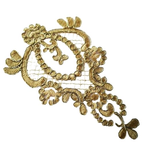 Bügelflicken 10 Stück/15 x 9 cm Goldfarbe Goldschnur Umriss Spitze Applikationen Sticken Patch Hochzeitskleid Spitzendekoration DIY von LIZHAYG