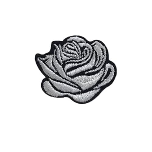 Bügelflicken 10 stück Mehrfarbige Kleine Rose Blumen Stickerei Eisen Patches for Kleidung Aufkleber Auf T-shirt Applikationen Streifen Kleidung Zubehör(White) von LIZHAYG