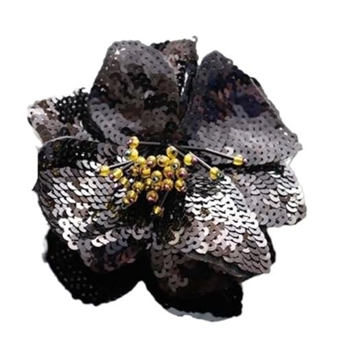 Bügelflicken 2 Stück handgefertigte große Pailletten-Blumen, gestickte glänzende Applikationen, modische Kleidung, Aufnäher, Zubehör(Black Color) von LIZHAYG