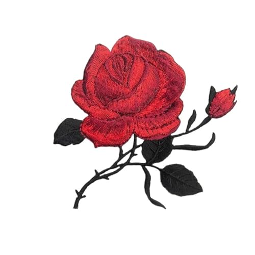 Bügelflicken 2 Stücke Zarte Rose Stickerei Eisen Auf Nähen Auf Patches for Kleidung Applique DIY Hut Mantel Kleid Hosen Zubehör Tuch Aufkleber(A red rose) von LIZHAYG