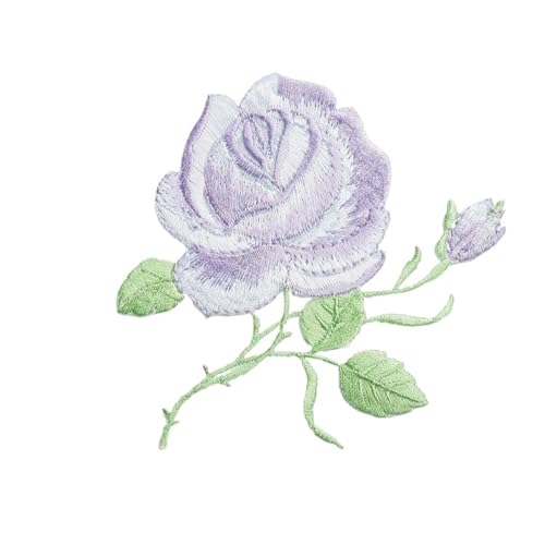 Bügelflicken 2 Stücke Zarte Rose Stickerei Eisen Auf Nähen Auf Patches for Kleidung Applique DIY Hut Mantel Kleid Hosen Zubehör Tuch Aufkleber(D light purple) von LIZHAYG