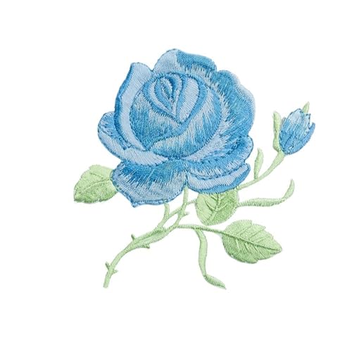 Bügelflicken 2 Stücke Zarte Rose Stickerei Eisen Auf Nähen Auf Patches for Kleidung Applique DIY Hut Mantel Kleid Hosen Zubehör Tuch Aufkleber(F Blue) von LIZHAYG