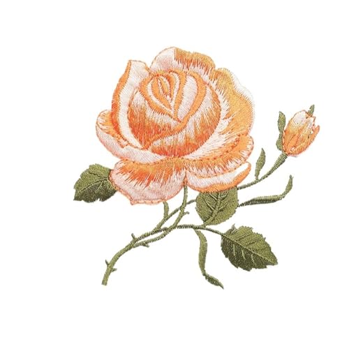 Bügelflicken 2 Stücke Zarte Rose Stickerei Eisen Auf Nähen Auf Patches for Kleidung Applique DIY Hut Mantel Kleid Hosen Zubehör Tuch Aufkleber(G orange rose) von LIZHAYG