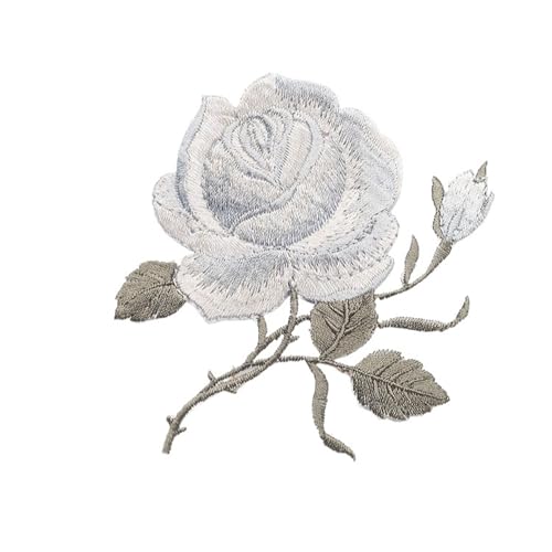 Bügelflicken 2 Stücke Zarte Rose Stickerei Eisen Auf Nähen Auf Patches for Kleidung Applique DIY Hut Mantel Kleid Hosen Zubehör Tuch Aufkleber(H grey rose) von LIZHAYG