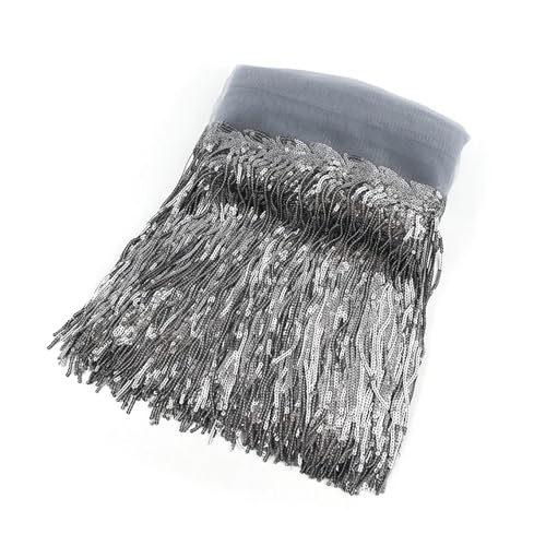 Fransen 1/2/4 Yards 10/18 cm bunte Pailletten Quaste Fransenbesatz Spitze Tanz Performance Kleidung Vorhang Stoff Nähzubehör(12Gray,18cm-1Yard) von LIZHAYG