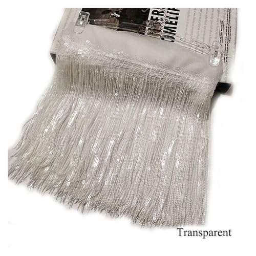 Fransen 1/2/4 Yards 10/18 cm bunte Pailletten Quaste Fransenbesatz Spitze Tanz Performance Kleidung Vorhang Stoff Nähzubehör(18Transparent,10cm-2Yards) von LIZHAYG