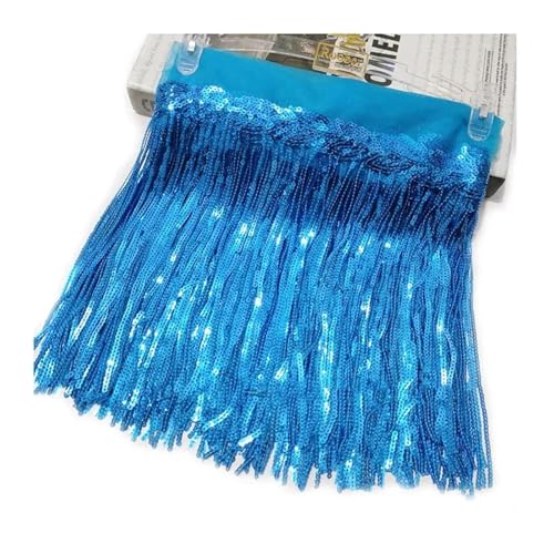 Fransen 1/2/4 Yards 10/18 cm bunte Pailletten Quaste Fransenbesatz Spitze Tanz Performance Kleidung Vorhang Stoff Nähzubehör(19Blue,10cm-1Yard) von LIZHAYG