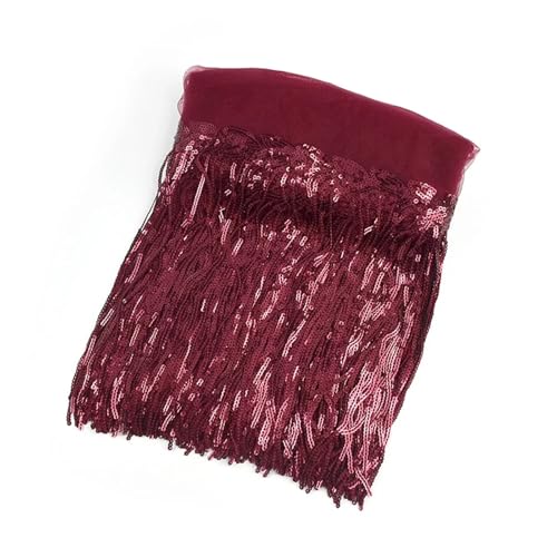 Fransen 1/2/4 Yards 10/18 cm bunte Pailletten Quaste Fransenbesatz Spitze Tanz Performance Kleidung Vorhang Stoff Nähzubehör(6WineRed,18cm-2Yards) von LIZHAYG