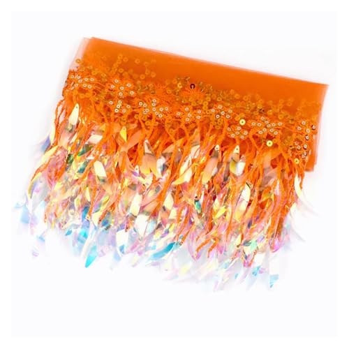 Fransen 1/2 Yards 15 cm Pailletten Quasten Fransen Stickerei Spitzenbesatz Band Bänder Tanzkleid Kleidung Stoff DIY Nähzubehör(Orange,15cm-2Yards) von LIZHAYG