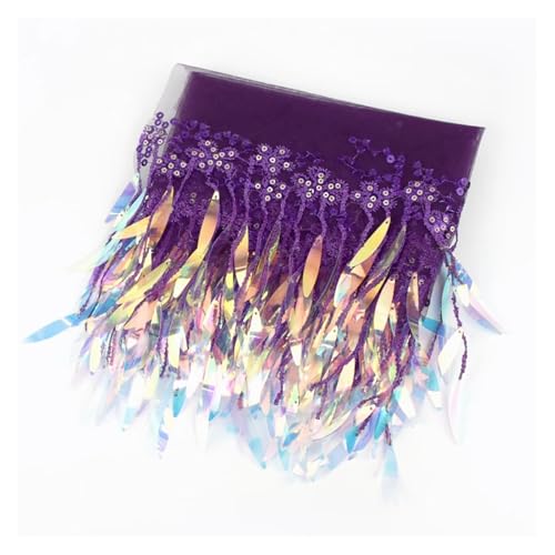 Fransen 1/2 Yards 15 cm Pailletten Quasten Fransen Stickerei Spitzenbesatz Band Bänder Tanzkleid Kleidung Stoff DIY Nähzubehör(Purple,15cm-2Yards) von LIZHAYG