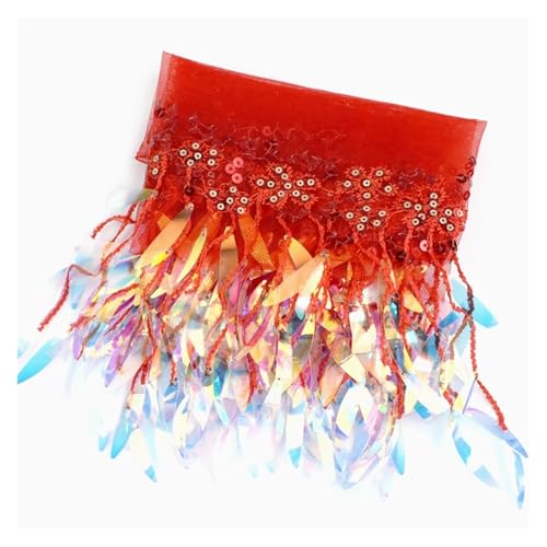 Fransen 1/2 Yards 15 cm Pailletten Quasten Fransen Stickerei Spitzenbesatz Band Bänder Tanzkleid Kleidung Stoff DIY Nähzubehör(Red,15cm-1Yard) von LIZHAYG