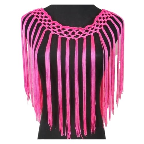 Fransen 1 Yard Latin Fransen Quaste Knoten Fransen Fluroence Rosa Grün Kleid Makramee Spitze Samba DanceWear Trimmen Nähen Borten 32cm(Fluro Pink,2 Knots 38-40cm) von LIZHAYG