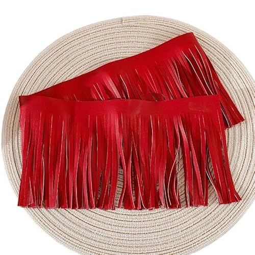 Fransen 2 Meter 10–30 cm x 3 mm Leder Wildleder Quaste Fransen Spitzenband for Handtasche Kleidung Kleider Dekor DIY Nähzubehör(TF207-Red,3mmX10cm) von LIZHAYG