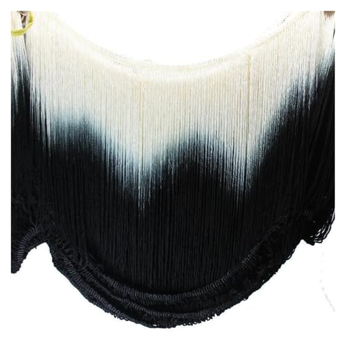 Fransen 5 Yards/Set Fransenquaste Lateinbesatz Dip Dye Omble Rayon Makramee Spitze Samba DanceWear Besatz Nähbesatz 25cm-30cm(White BLack 25cm) von LIZHAYG