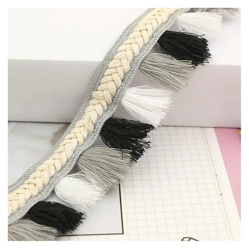 Fransen Quaste Spitzenbesatz Polyester Quaste Fransenbesatz Farbe Quaste Spitzenband Nähen Kleidungsstück Zubehör Kleidung Vorhang Home DIY Dekor(White black,1 yard) von LIZHAYG