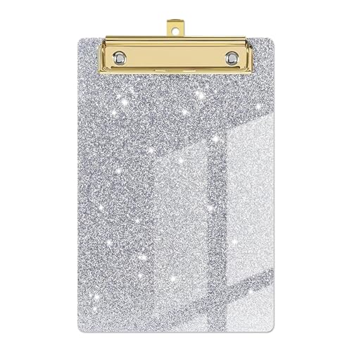 Klemmbrett Papier-Organizer, glitzerndes Schreib-Klemmbrett mit flachem Gold-Clip, Menü-Ordner, Flash-Memo-Zwischenablage, Dateiordner(Silver) von LIZHAYG