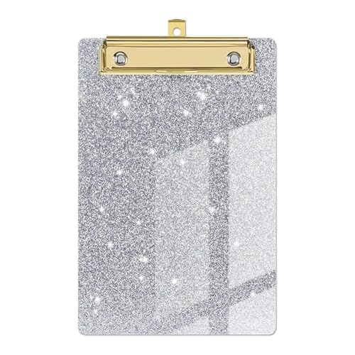 Klemmbrett Papier-Organizer, glitzerndes Schreib-Klemmbrett mit flachem Gold-Clip, Schreibtablett, Flash-Memo-Klemmbrett, Menü-Ordner, glitzernd(Silver) von LIZHAYG