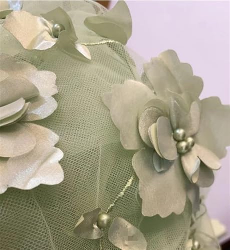 LIZHAYG Braut Spitze Stoffe 14 Farbe Perlen 3D Blume geheftet Spitze Stoff Hochzeit Kleid DIY Kleidung Nähen Stoff Spitzenstoff Zierspitze(Dark Sage Green,1Meter) von LIZHAYG