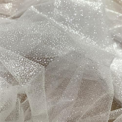 LIZHAYG Braut Spitze Stoffe 150 cm hoch, 300 cm lang, glitzernder Tüll-Spitzenstoff, glänzend for Schleier, Hochzeitskleid, DIY-Spitzenstoffmaterial Spitzenstoff Zierspitze(White) von LIZHAYG