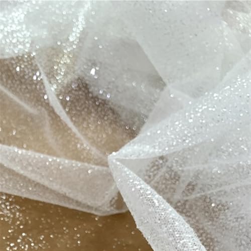 LIZHAYG Braut Spitze Stoffe 150 cm hoch, 300 cm lang, glitzernder Tüll-Spitzenstoff, glänzend for Schleier, Hochzeitskleid, DIY-Spitzenstoffmaterial Spitzenstoff Zierspitze(White2) von LIZHAYG