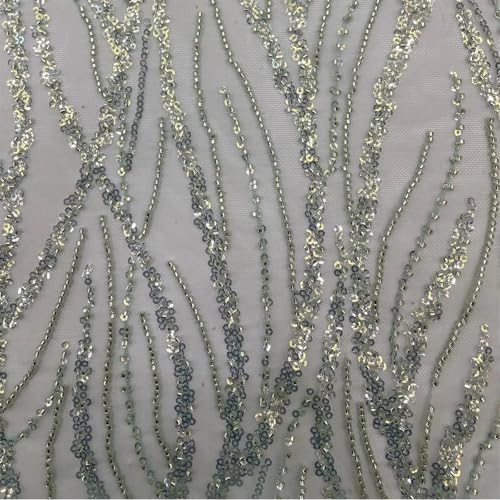 LIZHAYG Braut Spitze Stoffe 6 Farben Silber Perlen 3cm Pailletten Rohr Spitze Abend Party Cocktail Kleid Material Blume Hochzeit Bestickt Mesh Stoff Spitzenstoff Zierspitze(Light Green) von LIZHAYG